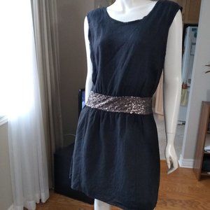 A4🎉Cosmo M grey 100% linen dress with sequins